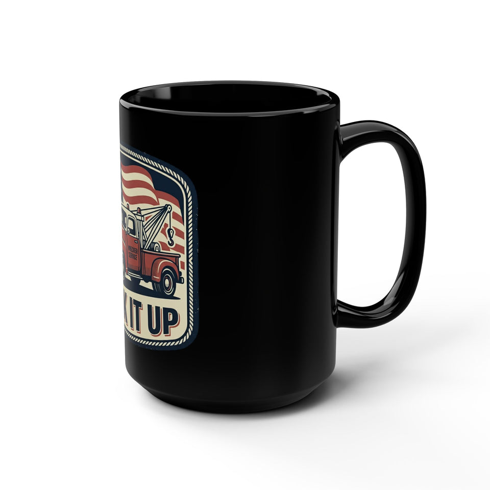 Hook It Up Tow Truck Mug, 15oz | Vintage American Flag Design