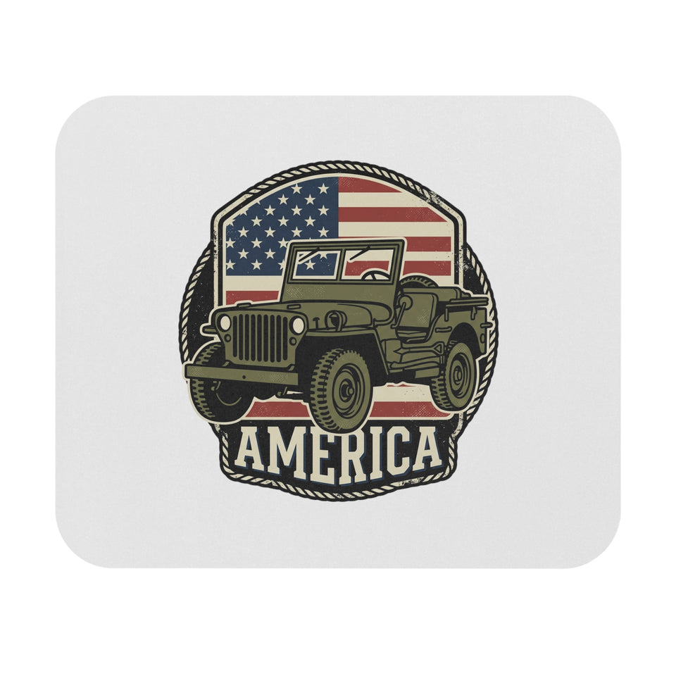 Vintage Military Jeep America Mouse Pad | American Flag Patriotic