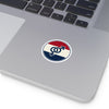 Interlocked Male Female Symbols Round Vinyl Sticker | Retro Red White Blue Stripes