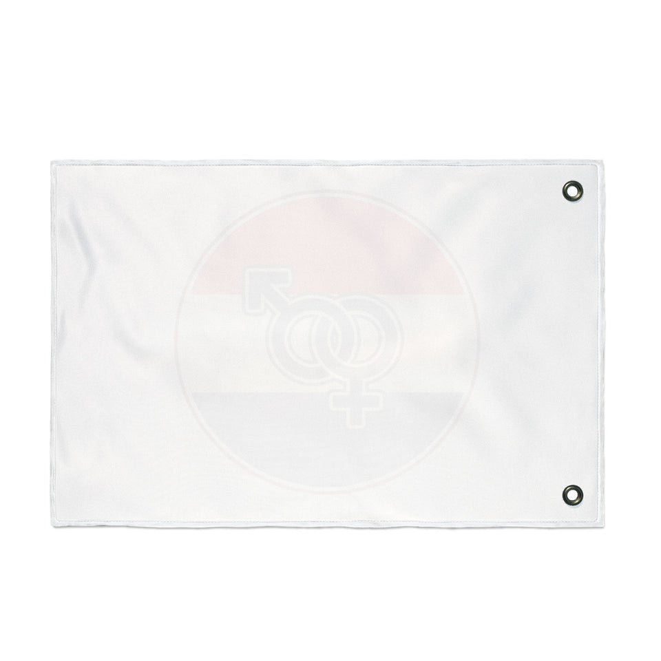 Retro Red White Blue Interlinked Gender Symbols Flag