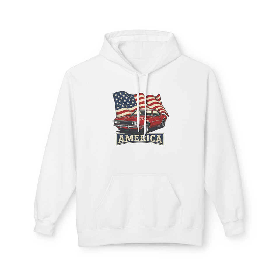 Vintage Muscle Car with American Flag Hoodie | America Graphic