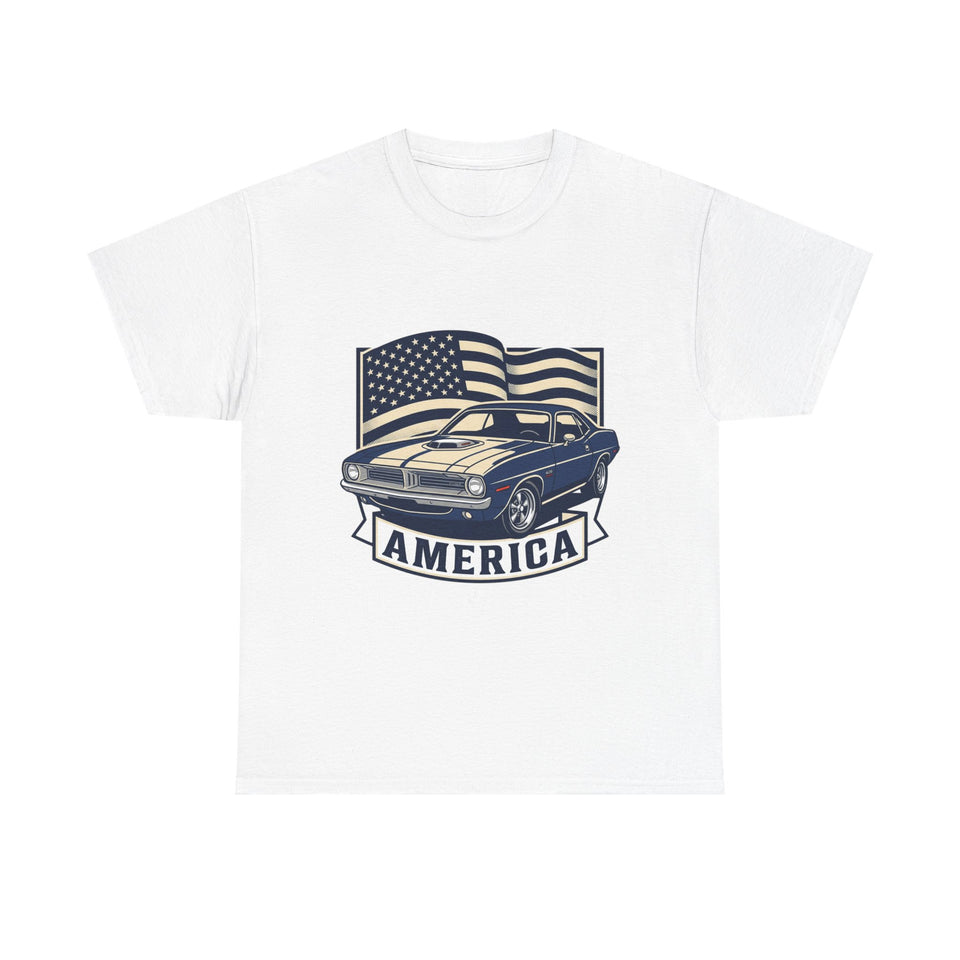 Vintage Muscle Car America T-Shirt | American Flag Retro Auto Tee