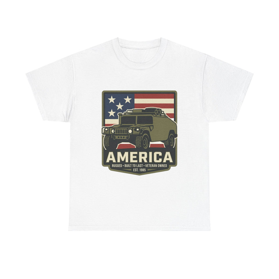 Military Jeep America T-Shirt | American Flag Veteran Army Retro
