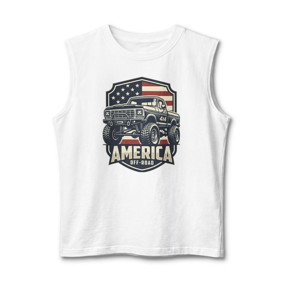 America Off-Road Jeep Truck Muscle Tank | American Flag Shield Graphic