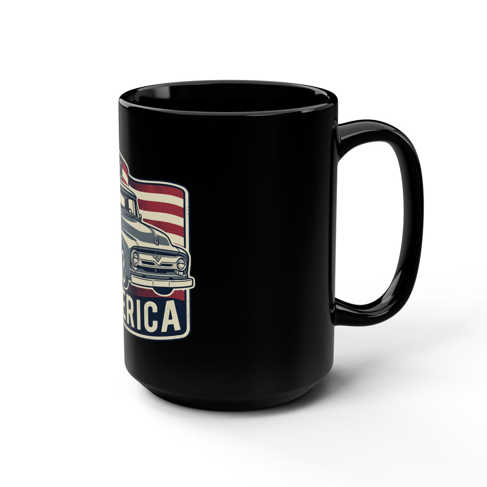 Vintage Pickup Truck America Mug | American Flag Retro Coffee Cup