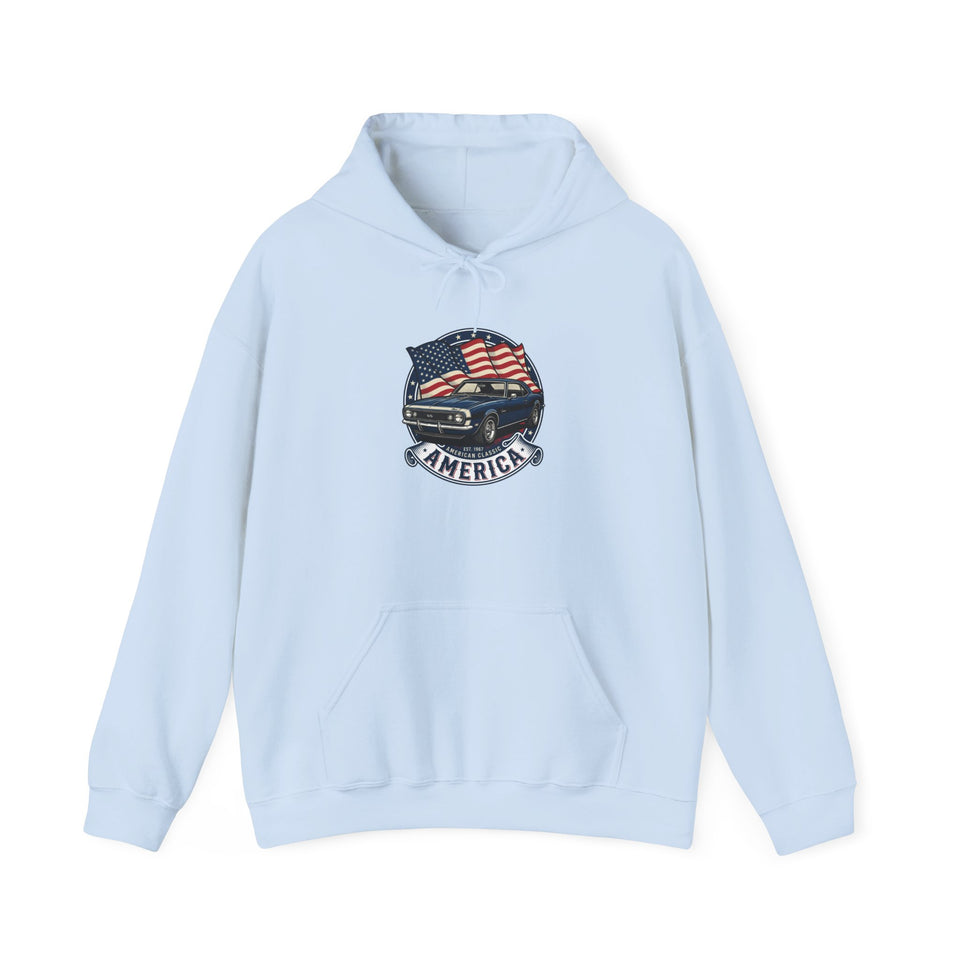 Vintage Muscle Car with American Flag Hoodie | America Graphic Sweatshirt