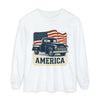 Vintage Pickup Truck America Long Sleeve T-Shirt | American Flag Graphic