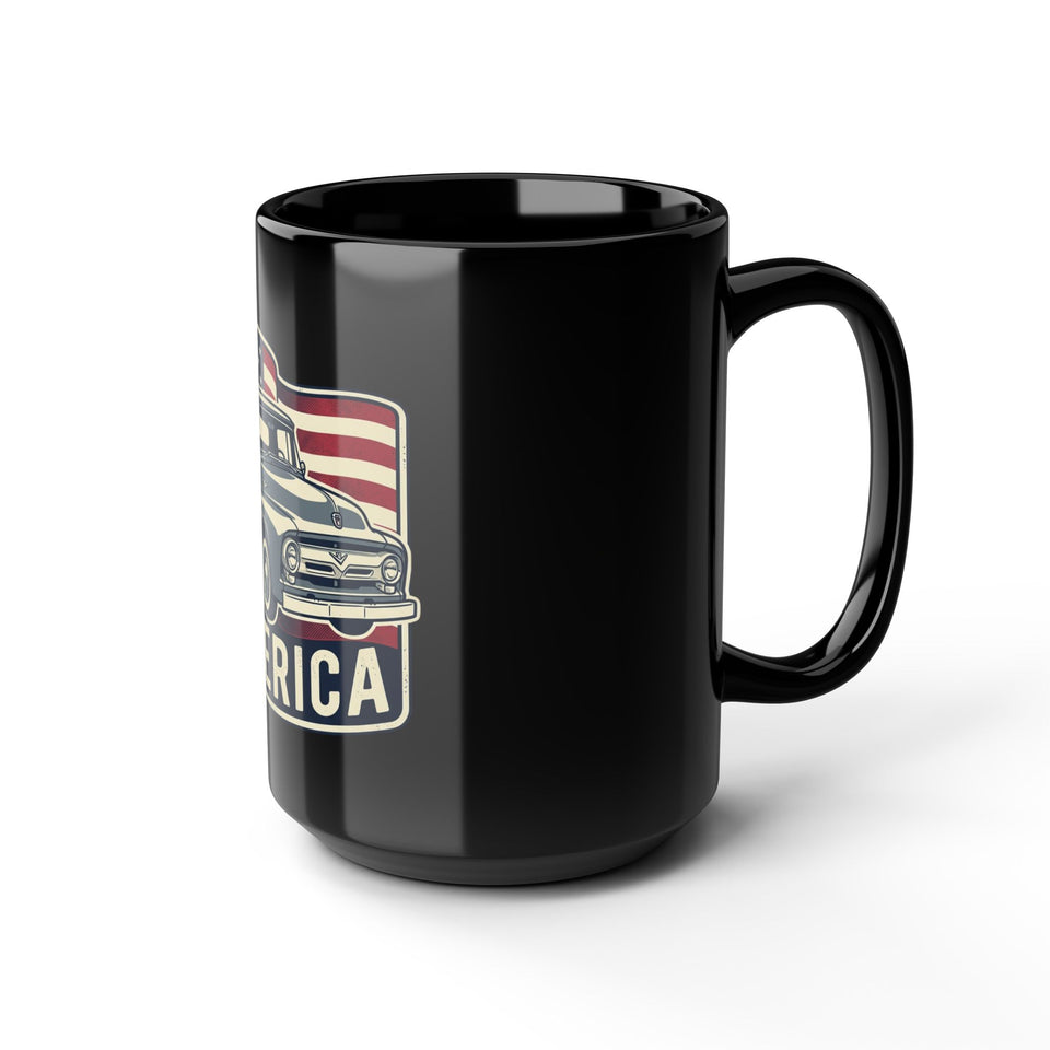 Vintage Pickup Truck America Mug | American Flag Retro Coffee Cup