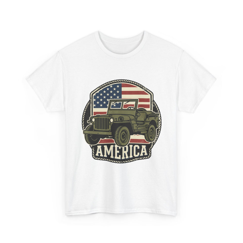 Vintage Military Jeep America T-Shirt | American Flag Patriotic Tee