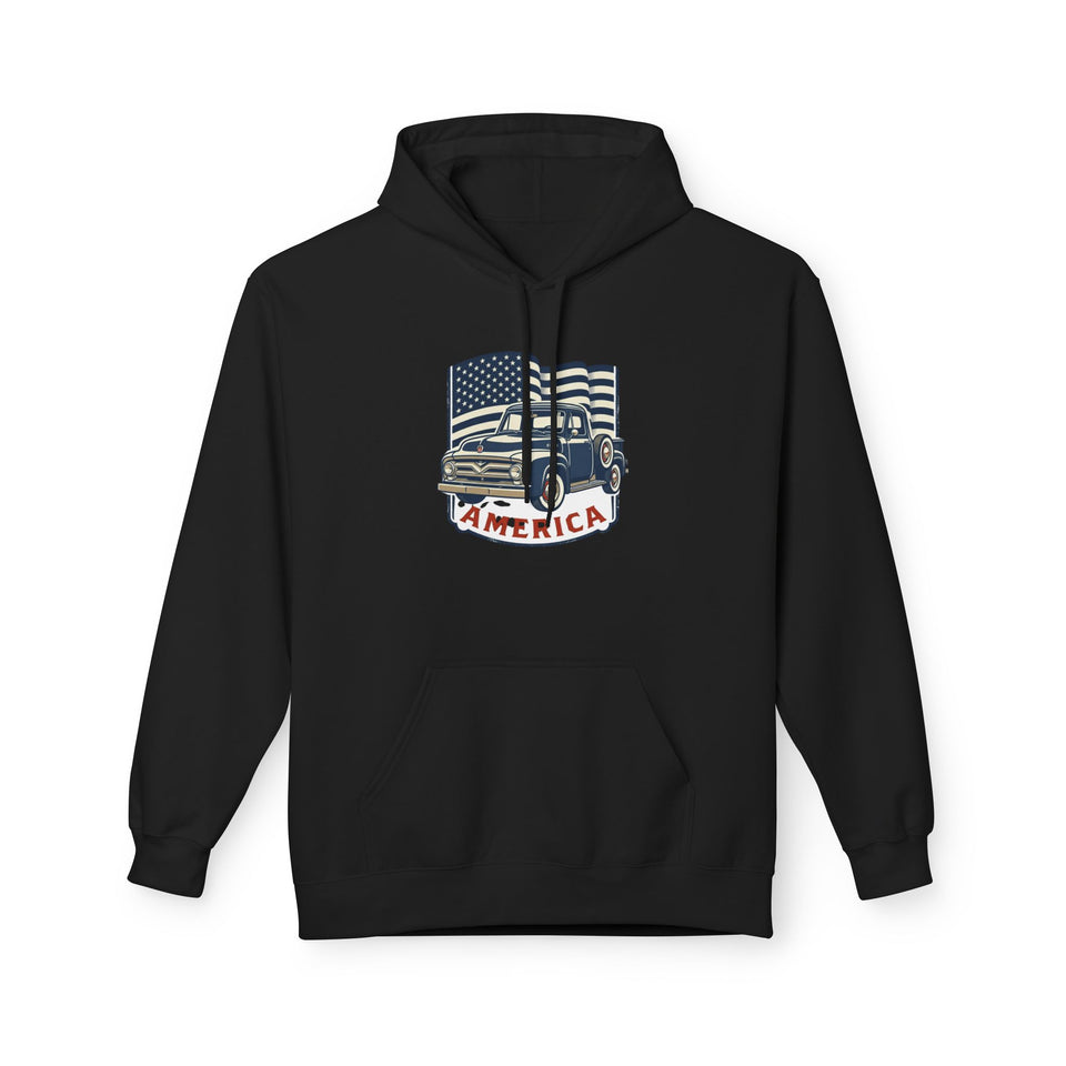 Vintage Pickup Truck America Hoodie | American Flag Patriotic