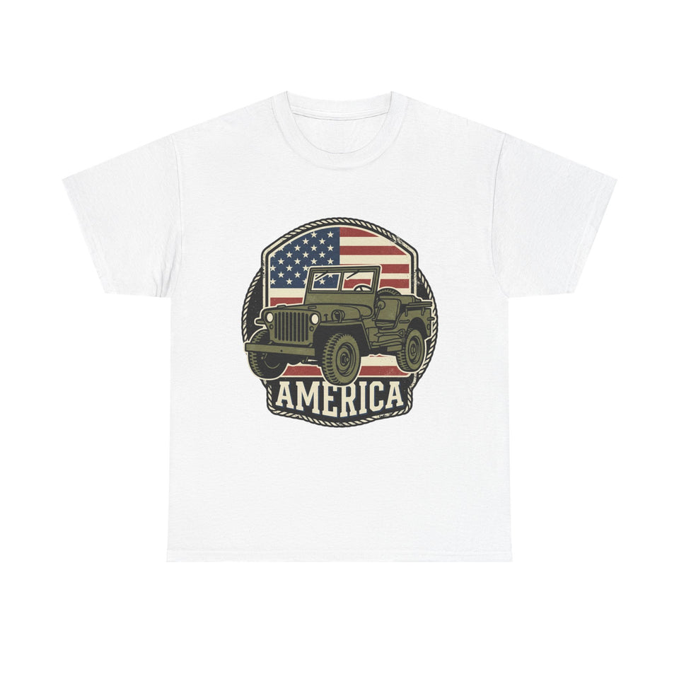 Vintage Military Jeep America T-Shirt | American Flag Patriotic Tee