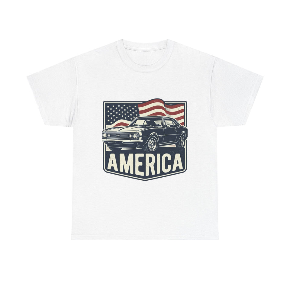 Vintage Muscle Car America T-Shirt | American Flag Classic Car Tee