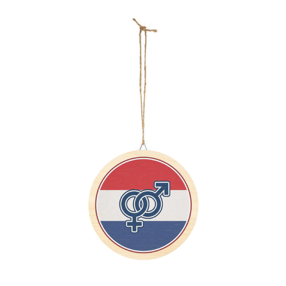 Interlocking Male Female Symbols Wood Sign | Round Patriotic Stripe Wall Décor