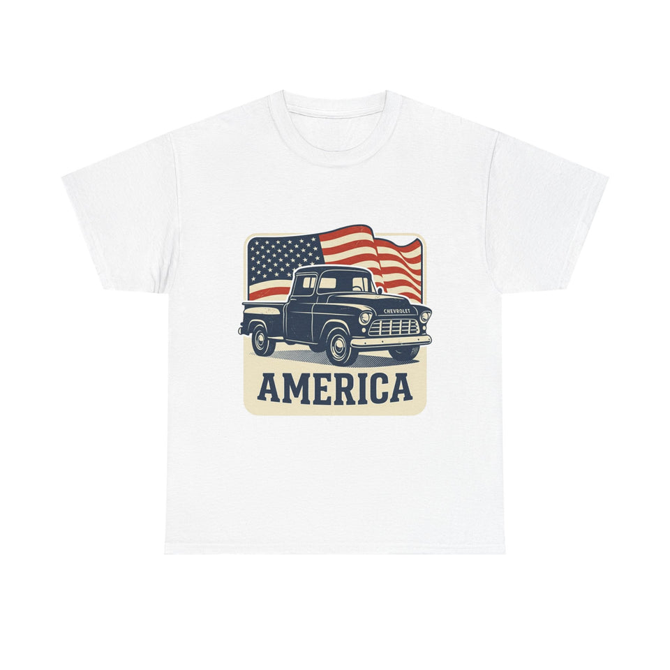 Vintage Pickup Truck America Tee | American Flag Retro Patriotic Shirt