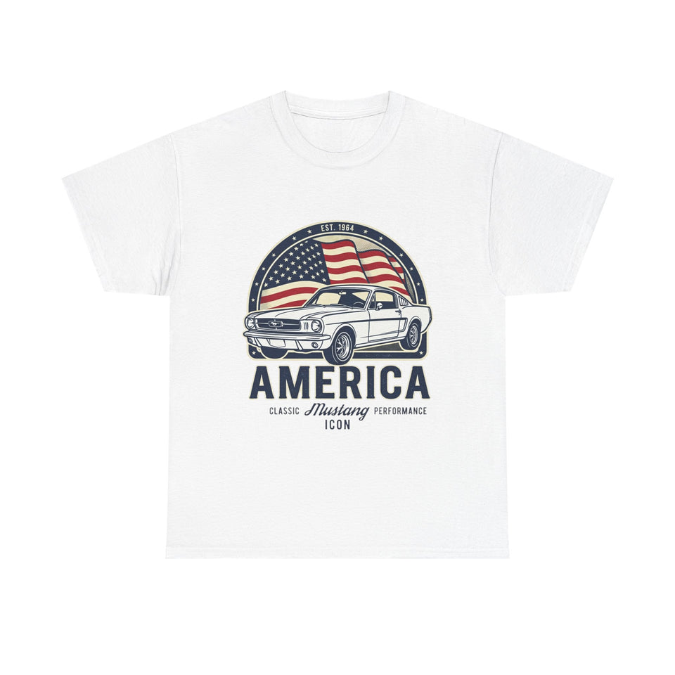 American Classic Mustang car tee | Vintage Flag T-Shirt