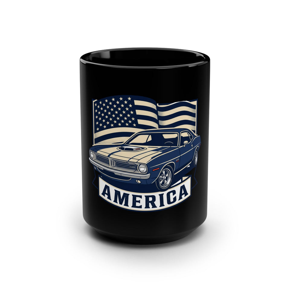 Vintage Muscle Car America Mug | Black 15oz Ceramic