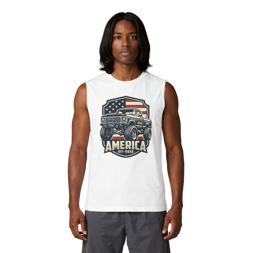 America Off-Road Jeep Truck Muscle Tank | American Flag Shield Graphic