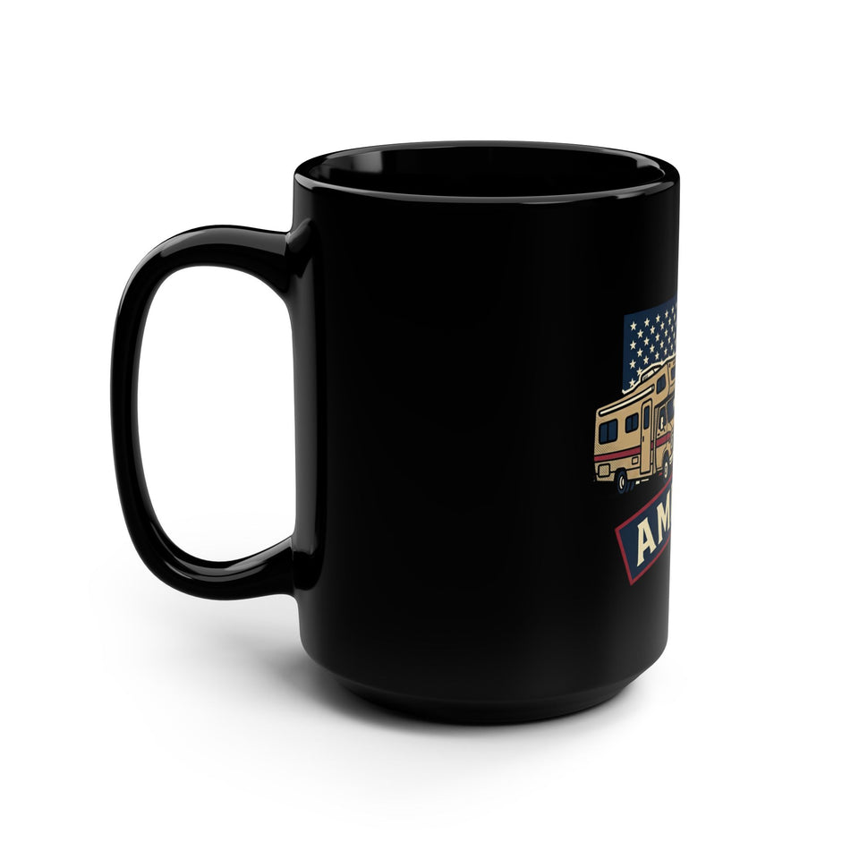 RV Camper and Trailer America Mug | Flag Retro Travel Coffee Cup
