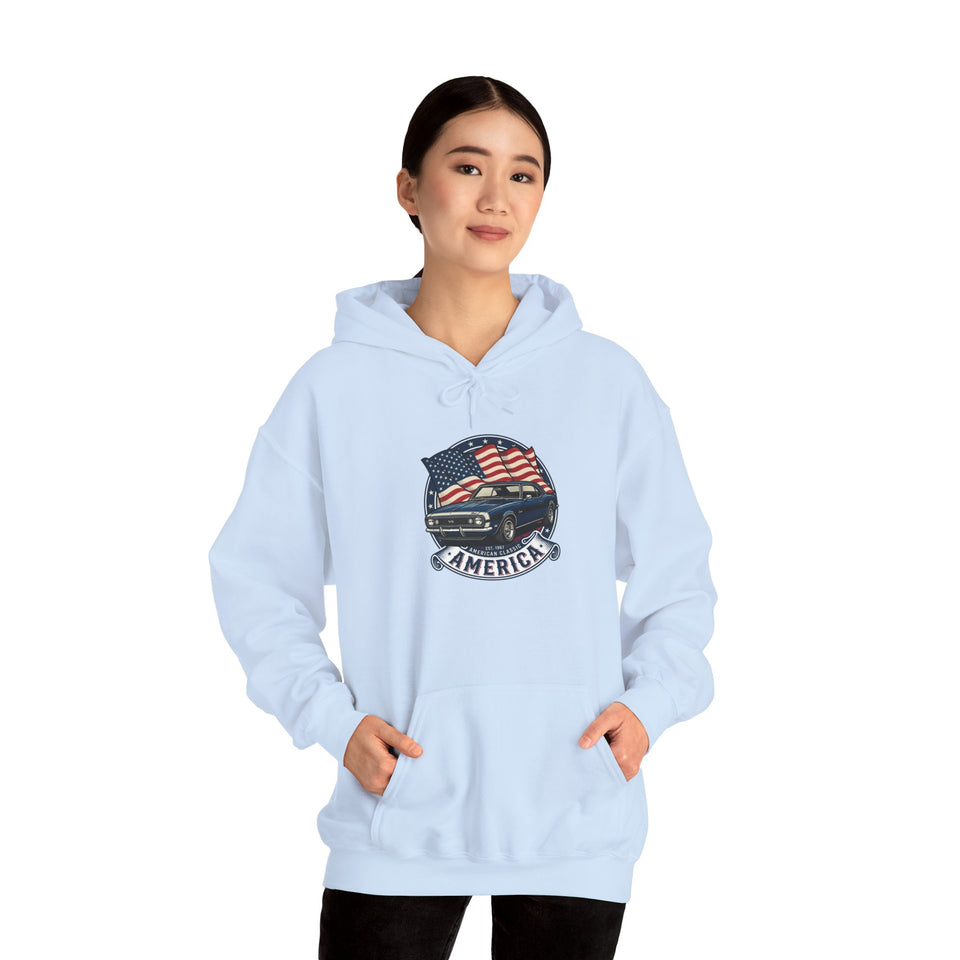 Vintage Muscle Car with American Flag Hoodie | America Graphic Sweatshirt