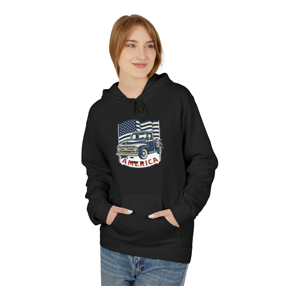 Vintage Pickup Truck America Hoodie | American Flag Patriotic