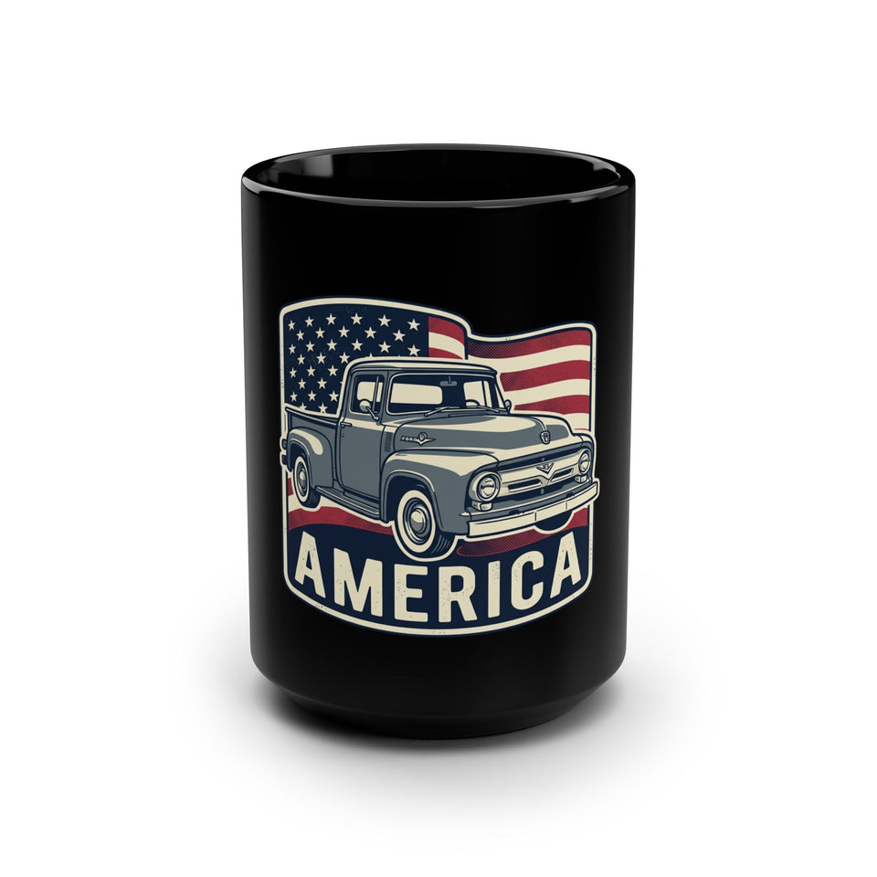 Vintage Pickup Truck America Mug | American Flag Retro Coffee Cup