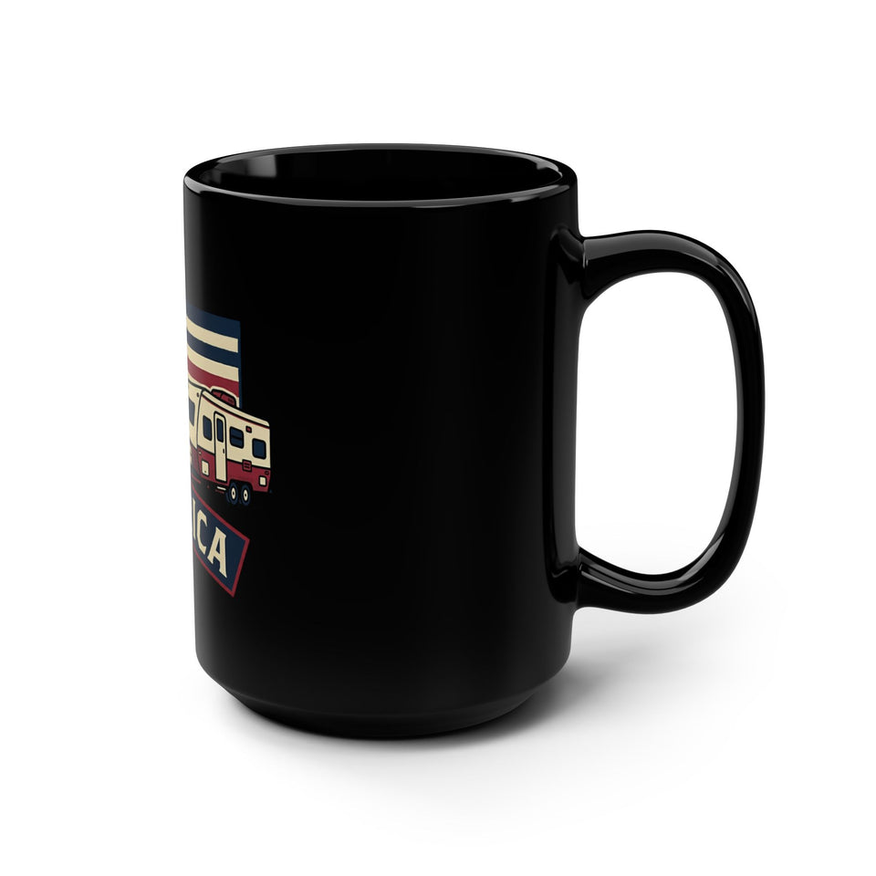 RV Camper and Trailer America Mug | Flag Retro Travel Coffee Cup