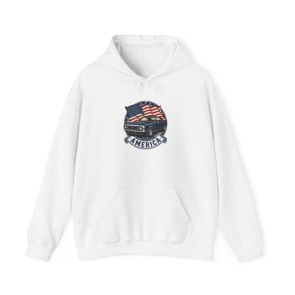 Vintage Muscle Car with American Flag Hoodie | America Graphic Sweatshirt