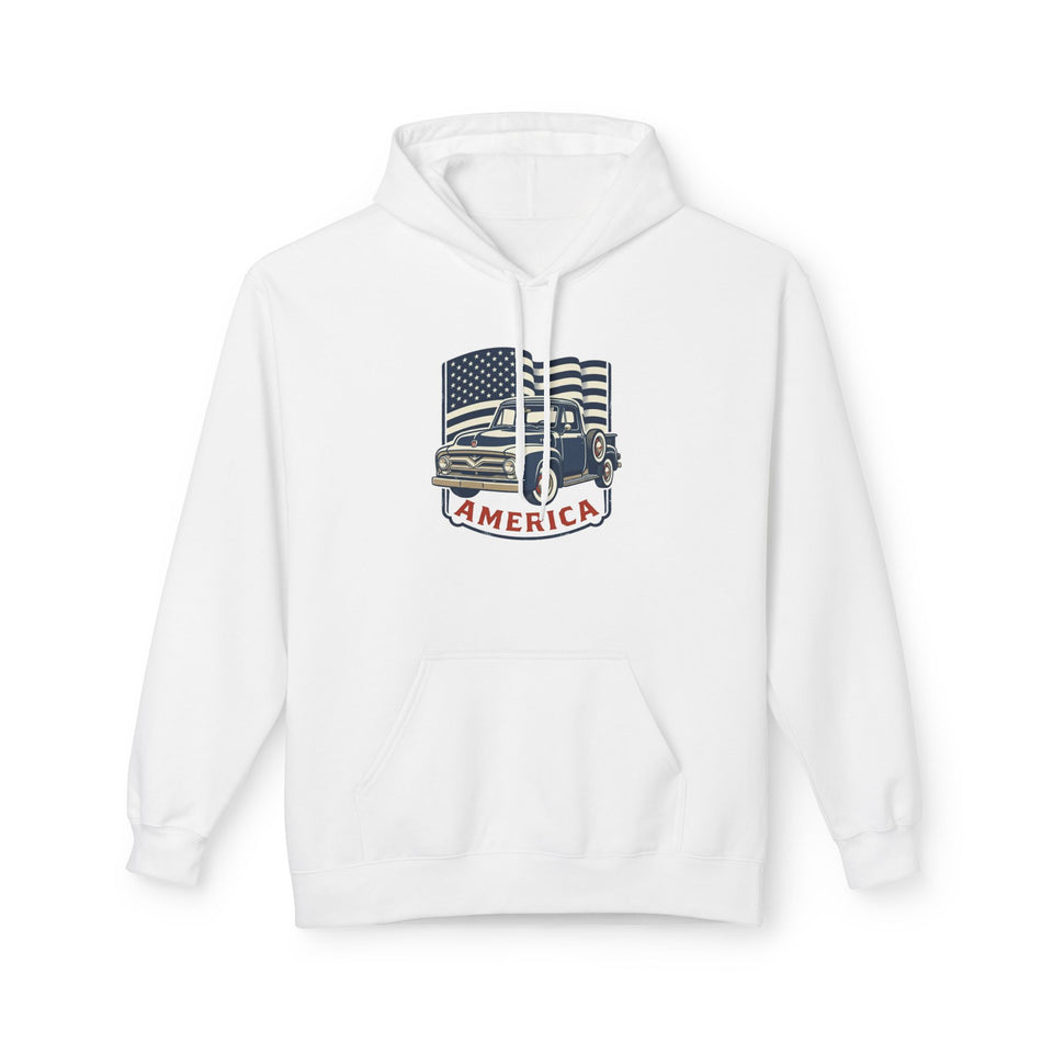 Vintage Pickup Truck America Hoodie | American Flag Patriotic