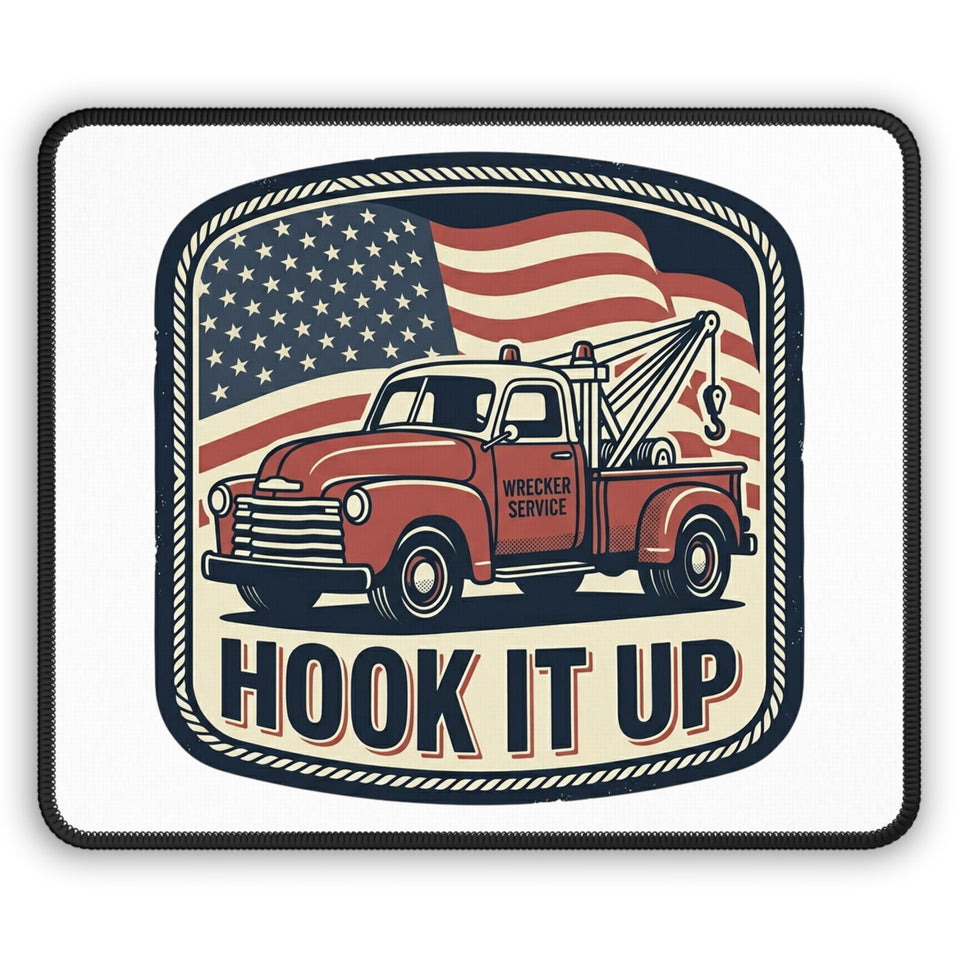 Hook It Up Tow Truck Mouse Pad | Vintage Wrecker, American Flag