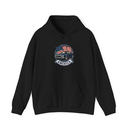 Vintage Muscle Car with American Flag Hoodie | America Graphic Sweatshirt