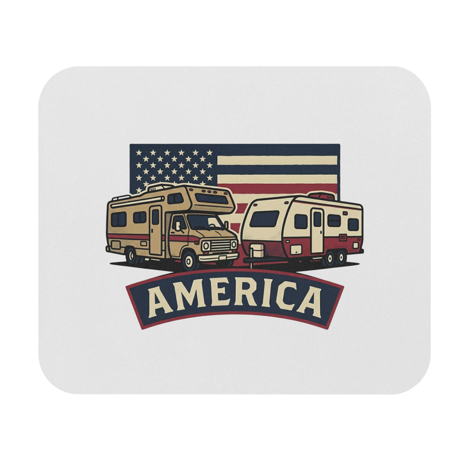 RV Camping with American Flag Mouse Pad | America RVs Road Trip Desk Mat