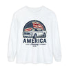 American Mustang Car Graphic Long Sleeve T-Shirt | Vintage Flag Icon