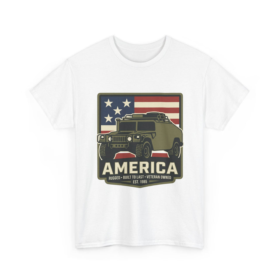 Military Jeep America T-Shirt | American Flag Veteran Army Retro