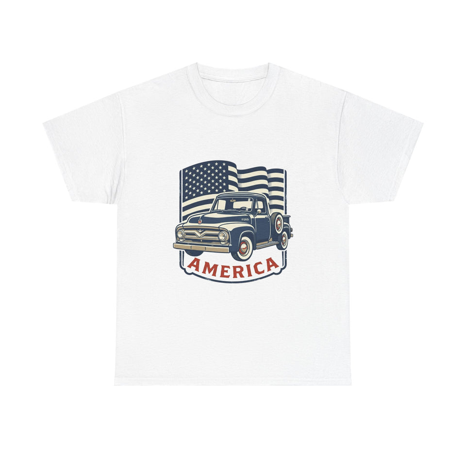Vintage Pickup Truck America Tee | American Flag Patriotic Shirt