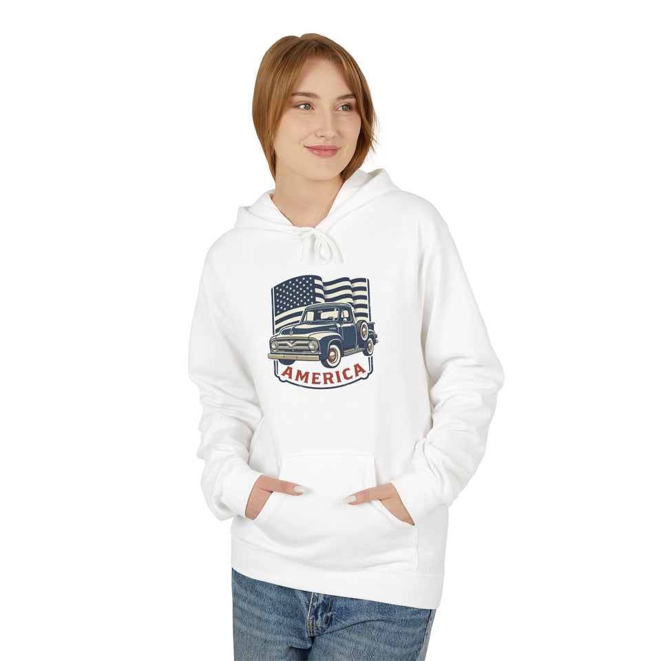 Vintage Pickup Truck America Hoodie | American Flag Patriotic