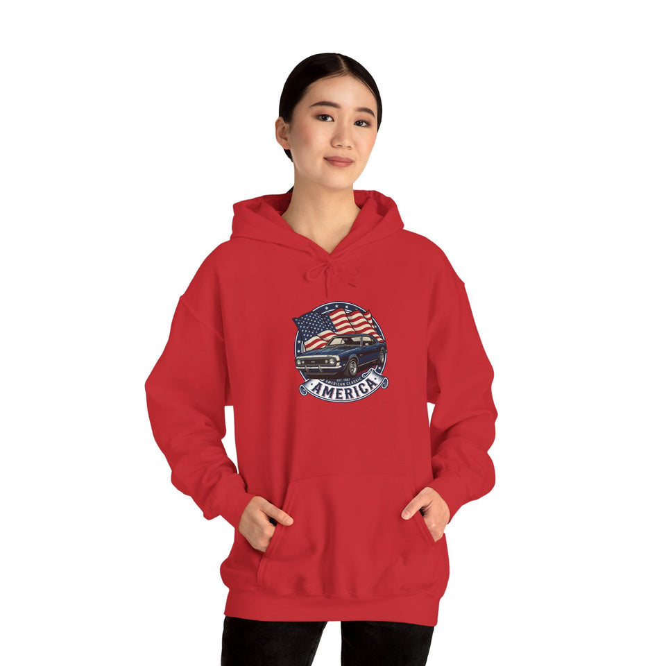 Vintage Muscle Car with American Flag Hoodie | America Graphic Sweatshirt