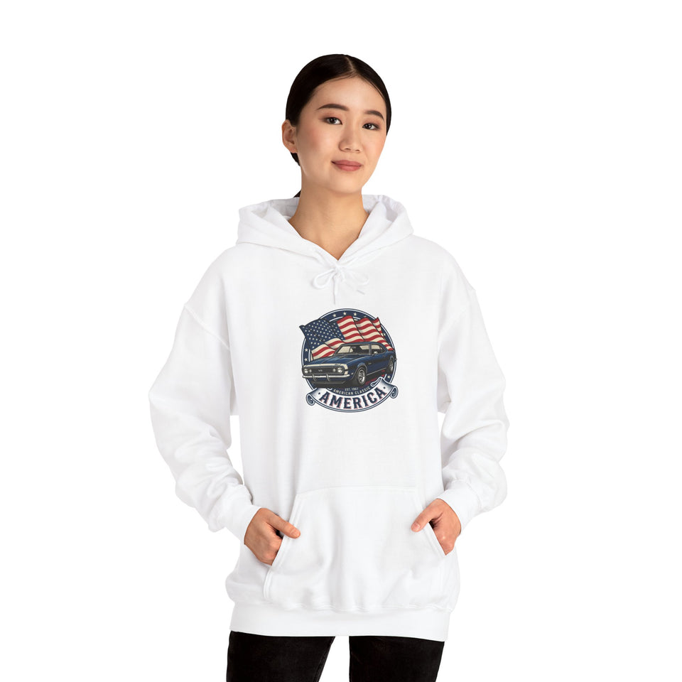 Vintage Muscle Car with American Flag Hoodie | America Graphic Sweatshirt