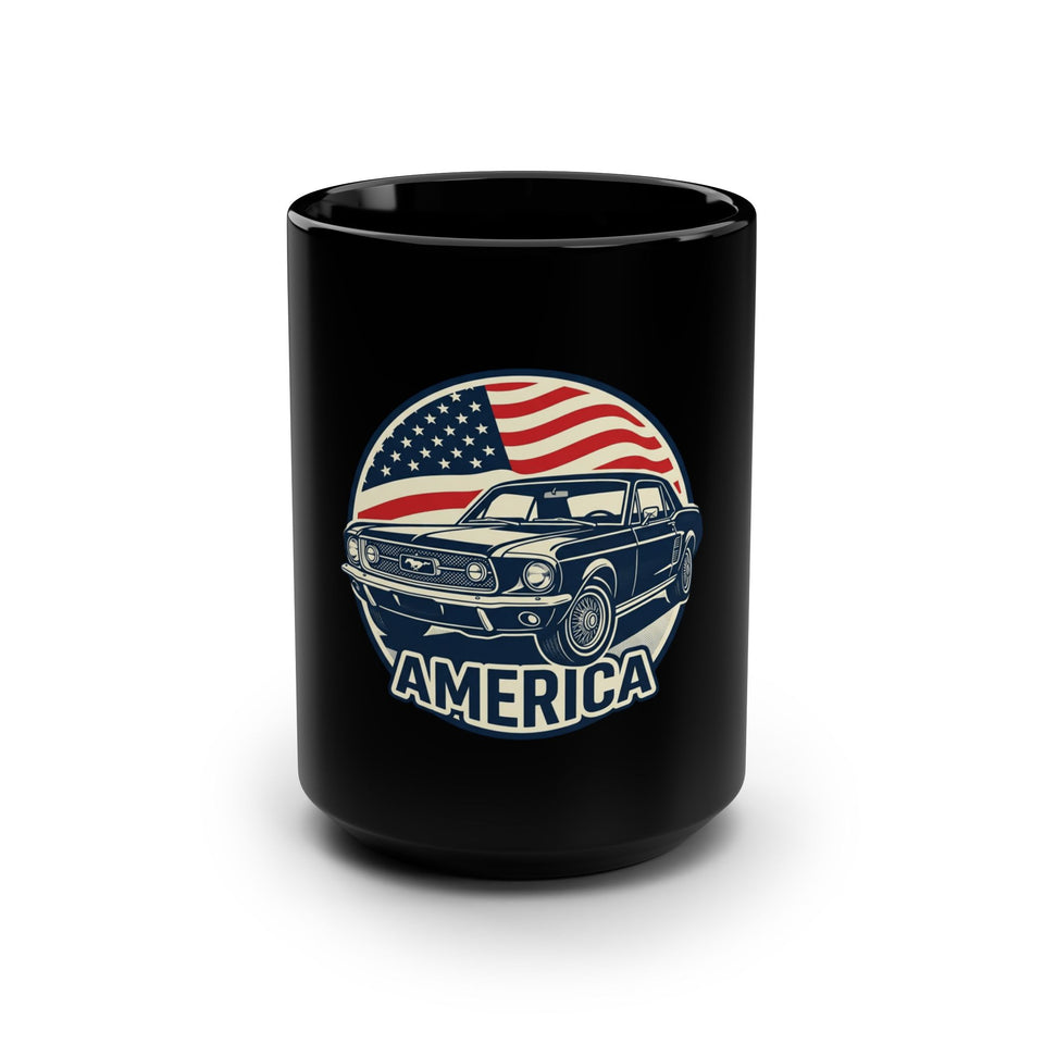 Vintage Muscle Car America Mug | American Flag Classic Car Coffee Cup