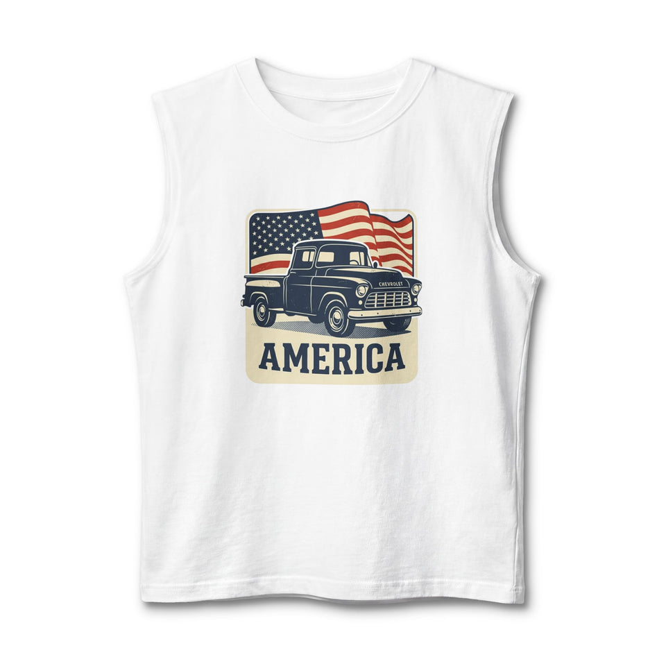Vintage Pickup Truck America Tank Top | American Flag Patriotic Muscle Tee