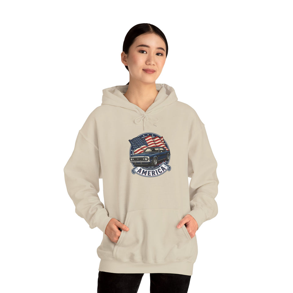 Vintage Muscle Car with American Flag Hoodie | America Graphic Sweatshirt