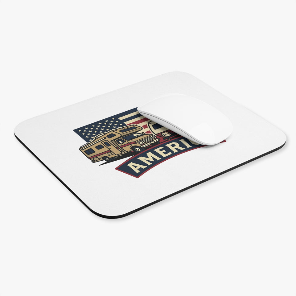 RV Camping with American Flag Mouse Pad | America RVs Road Trip Desk Mat