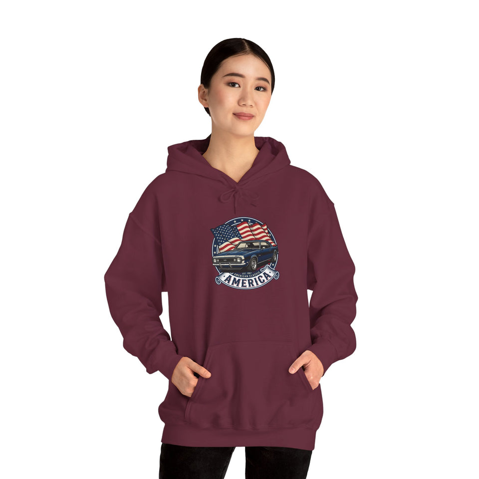 Vintage Muscle Car with American Flag Hoodie | America Graphic Sweatshirt