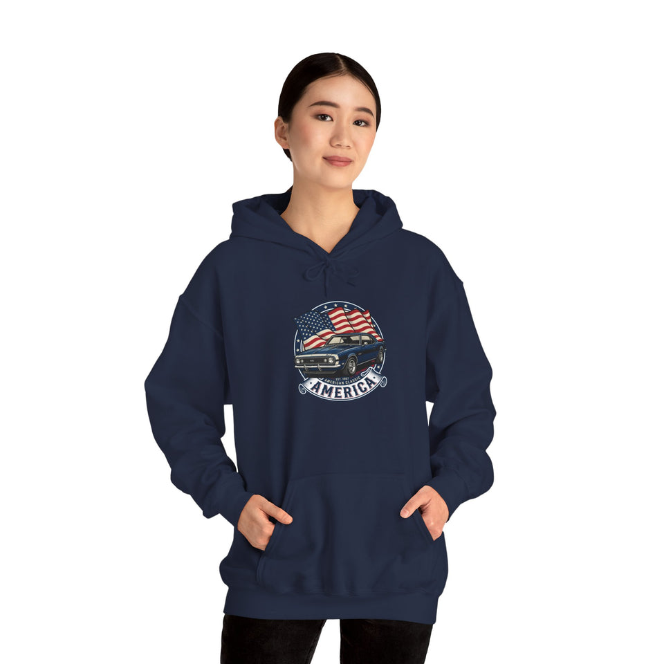 Vintage Muscle Car with American Flag Hoodie | America Graphic Sweatshirt