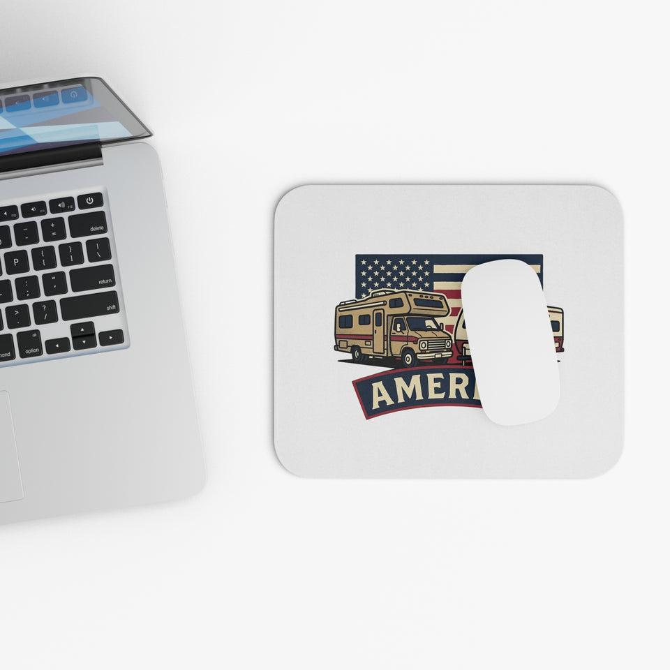 RV Camping with American Flag Mouse Pad | America RVs Road Trip Desk Mat