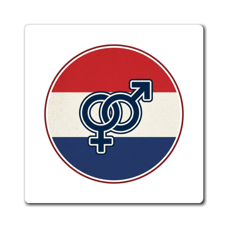 Interlocking Mars Venus Symbol Magnet | Red White Blue Flag Circle