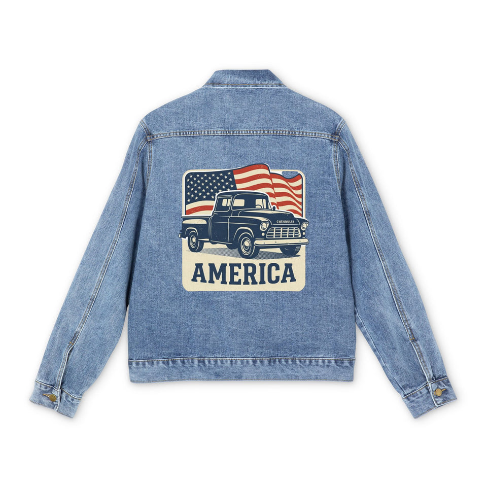 Vintage Pickup Truck America Denim Jacket | Retro USA Flag Back Patch