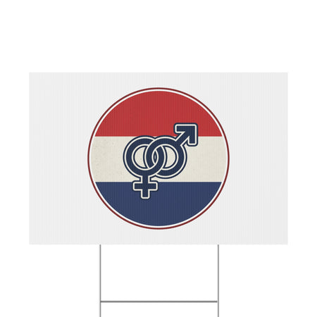 Interlocked Male Female Symbols Plastic Yard Sign | Red White Blue Circle