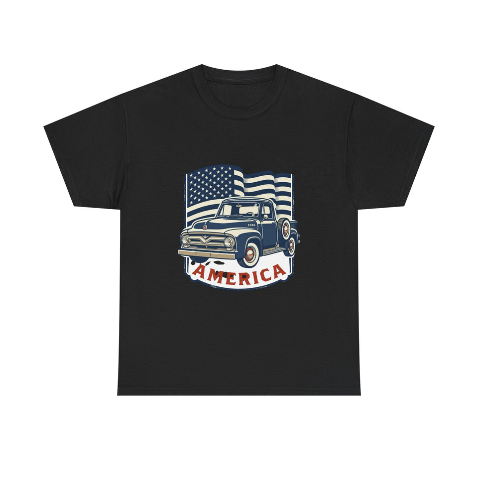 Vintage Pickup Truck America Tee | American Flag Patriotic Shirt